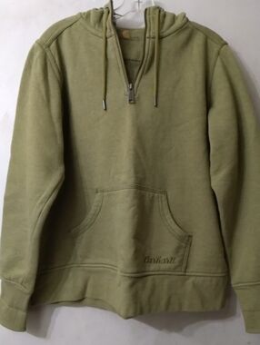Vintage Carhartt Women's Olive Zip-Front Hoodie Sweater Sz Large